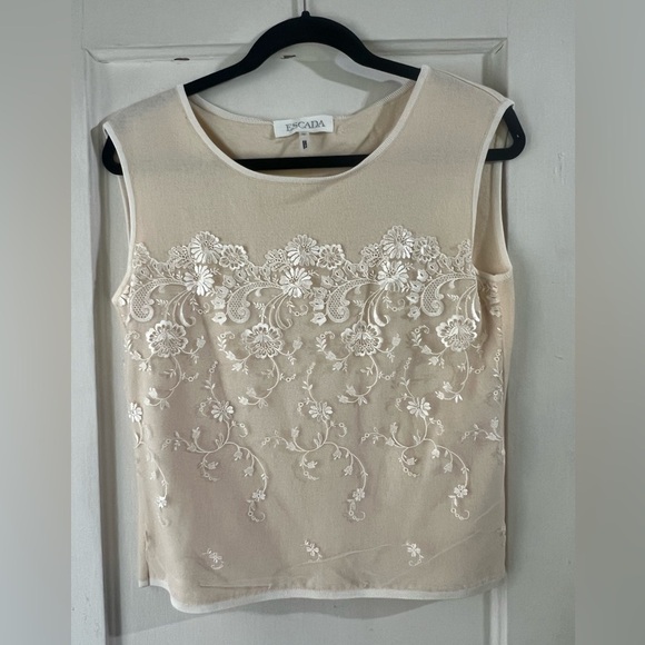 Escada Sleeveless Cashmere Blend Sweater with Silk Lace Detailing 36 - Picture 9 of 10